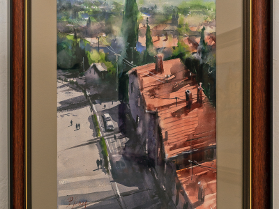 László Pomothy, Provensálske mesto, Akvarel v ráme, cca 50x40 cm, 380,- EUR