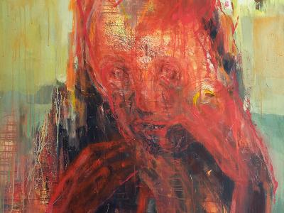 ĽUBO GUMAN, KLAUN, OLEJ NA PLÁTNE, 100x100 cm, 4.100 EUR