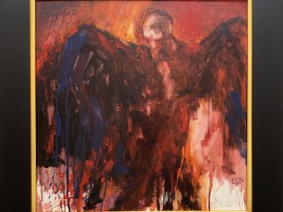 ĽUBO GUMAN, ČERVENÝ ANJEL, OLEJ, 50x50 cm, 500 EUR