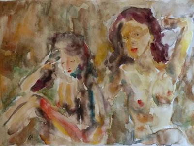 Akt dve ženy, akvarel, ceruza na papieri, 30x40 cm, 250 EUR