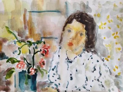 Portrét ženy, akvarel, ceruza na papieri, 29x21 cm, 150 EUR