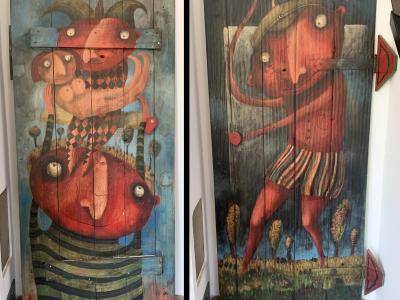 Fero Lipták, Dvere (rub aj líc), obojstranná maľba na dreve, 75x165 cm, 5000 EUR