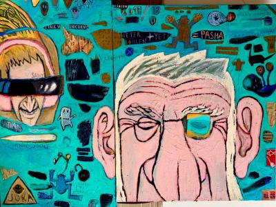 Roman Lazar, PASHA & STAS,  120 x 100 cm, kombinovaná technika, 1200€