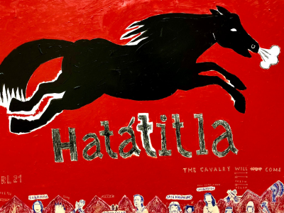 Roman Lazar, HATÁTITLA. 2021. Komb. technika. 100 x 120 cm , 900 EUR